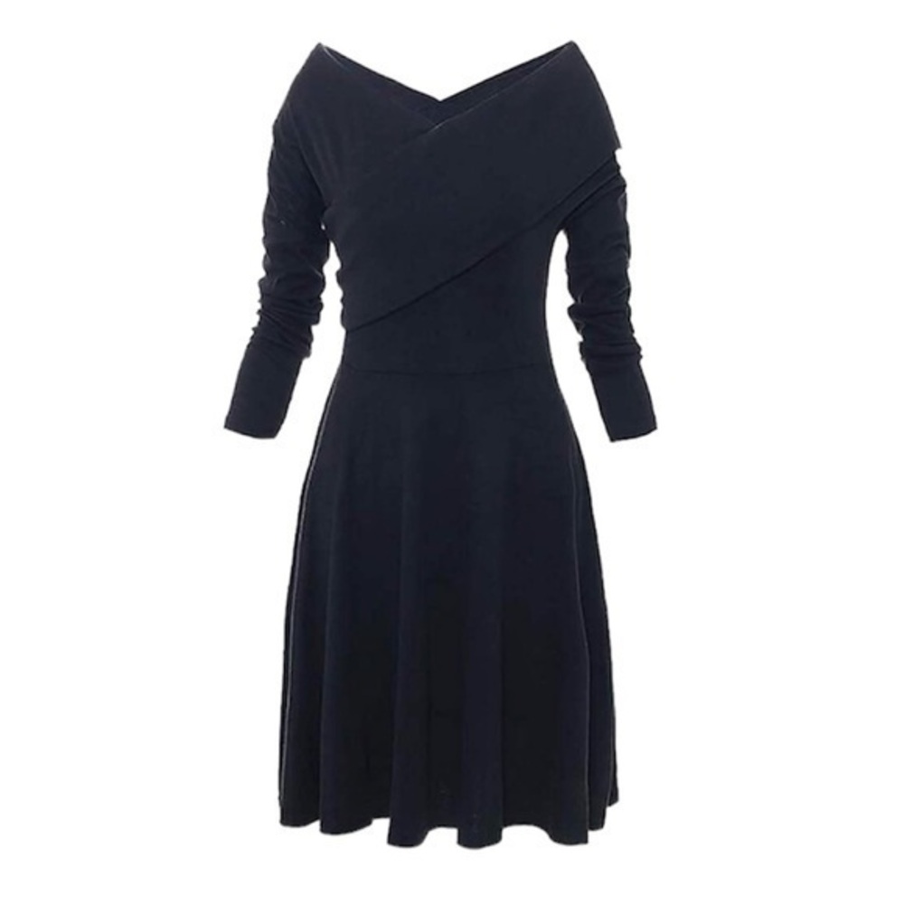 Women's Retro A-Line V-Neck Flared Long-Sleeve Dress